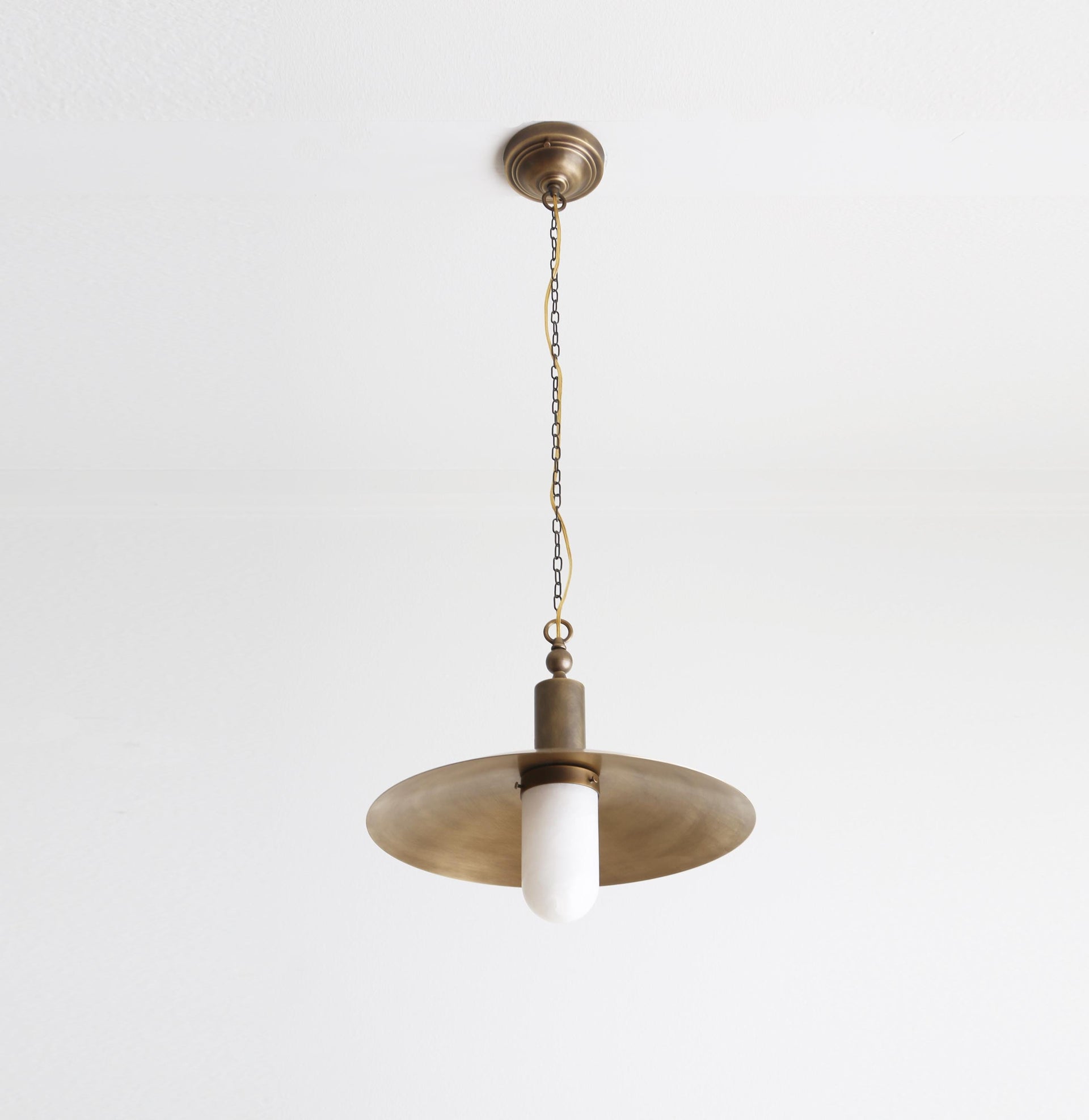 Brass Pendant light - Kitchen Island light with 16" brass shade, alabaster shade UL Listed, No.4020