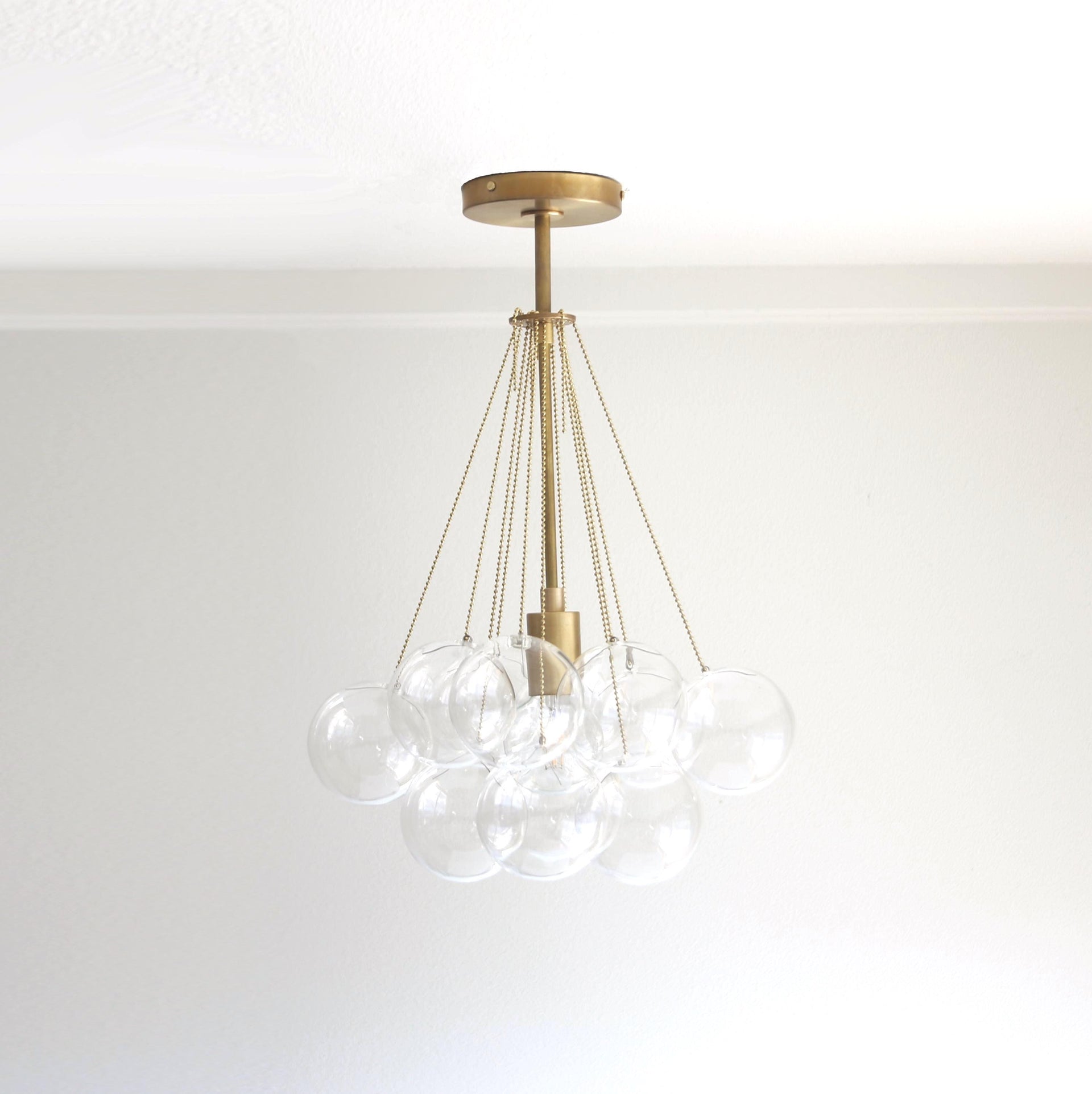 Brass Chandelier, Pendant light, Light with white glass shade, UL Listed No.0276