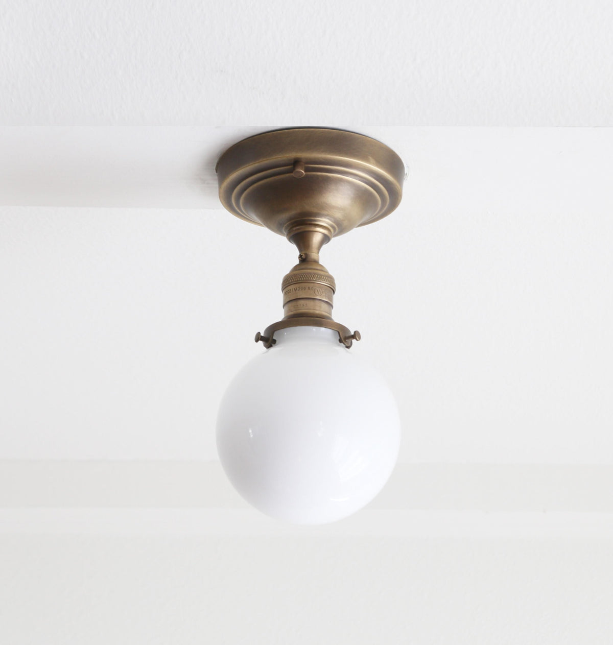 Brass Flush Mount Ceiling Light, Brass Ceiling Light, Ceiling light with hand-blown glass shade, Classic ceiling light, UL Listed, No.4039