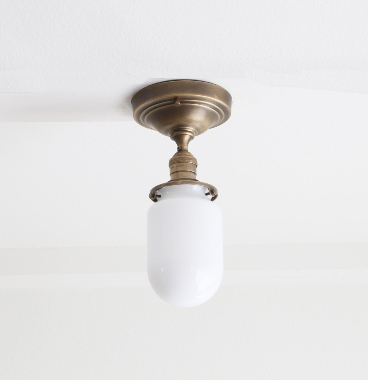 Brass Flush Mount Ceiling Light, Brass Ceiling Light, Ceiling light with hand-blown glass shade, Classic ceiling light, UL Listed, No.4038