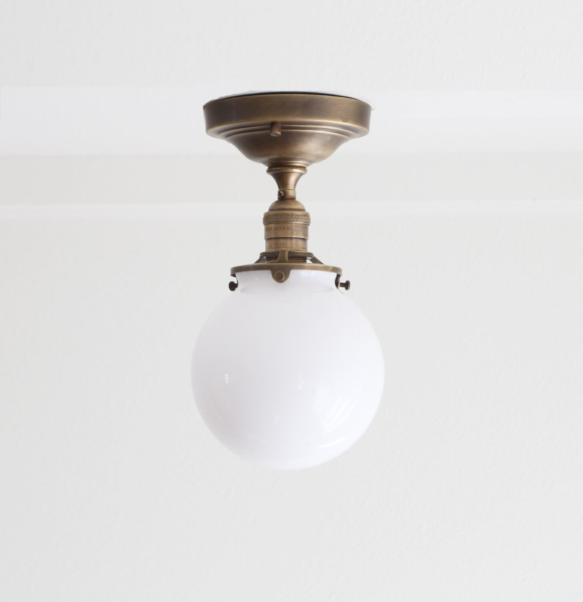 Brass Flush Mount Ceiling Light, Brass Ceiling Light, Ceiling light with hand-blown glass shade, Classic ceiling light, UL Listed, No.4053