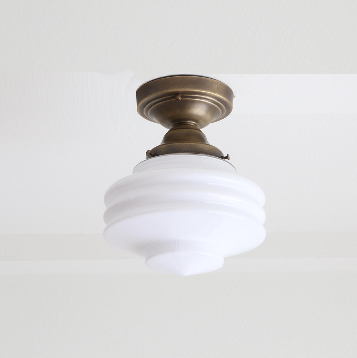 Brass Flush Mount Ceiling Light, Brass Ceiling Light, Ceiling light with hand-blown glass shade, Classic ceiling light, UL Listed, No.4059