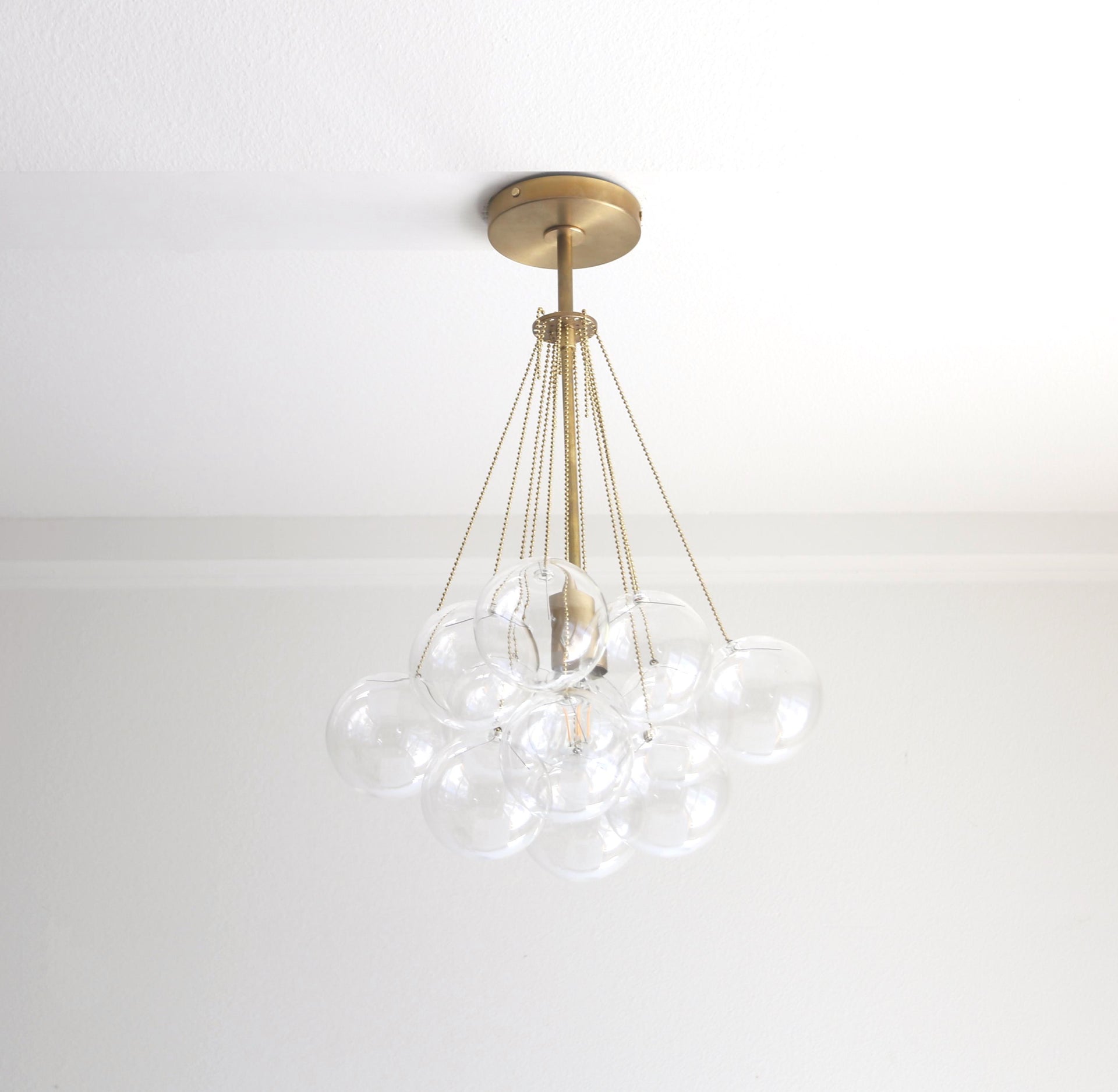 Brass Chandelier, Pendant light, Light with white glass shade, UL Listed No.0276