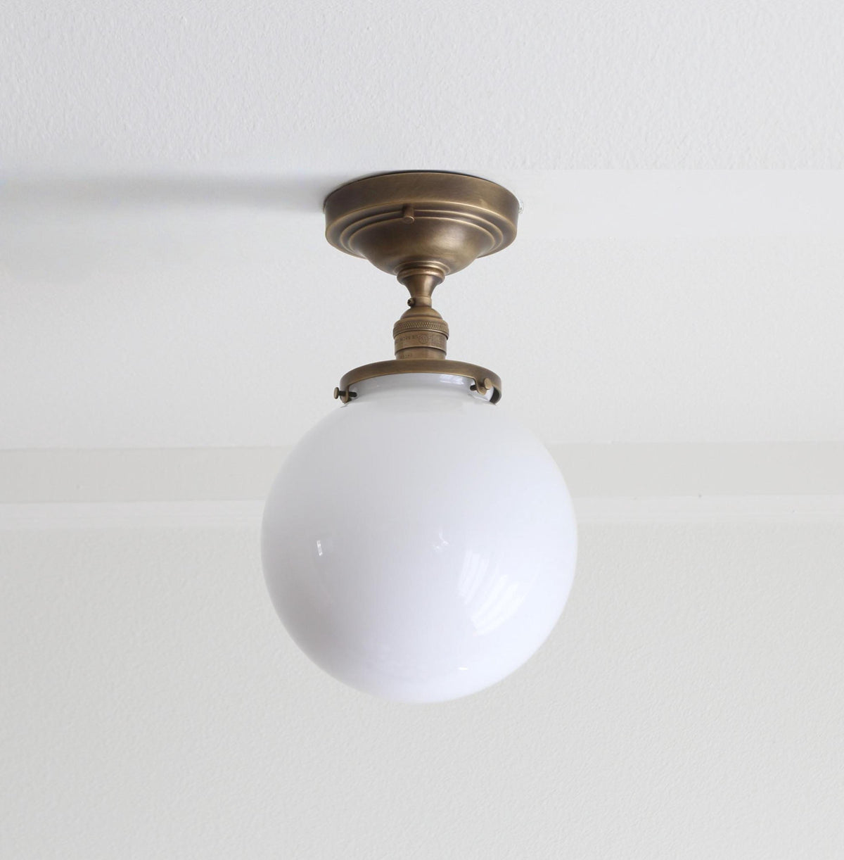 Brass Flush Mount Ceiling Light, Brass Ceiling Light, Ceiling light with hand-blown glass shade, Classic ceiling light, UL Listed, No.4030