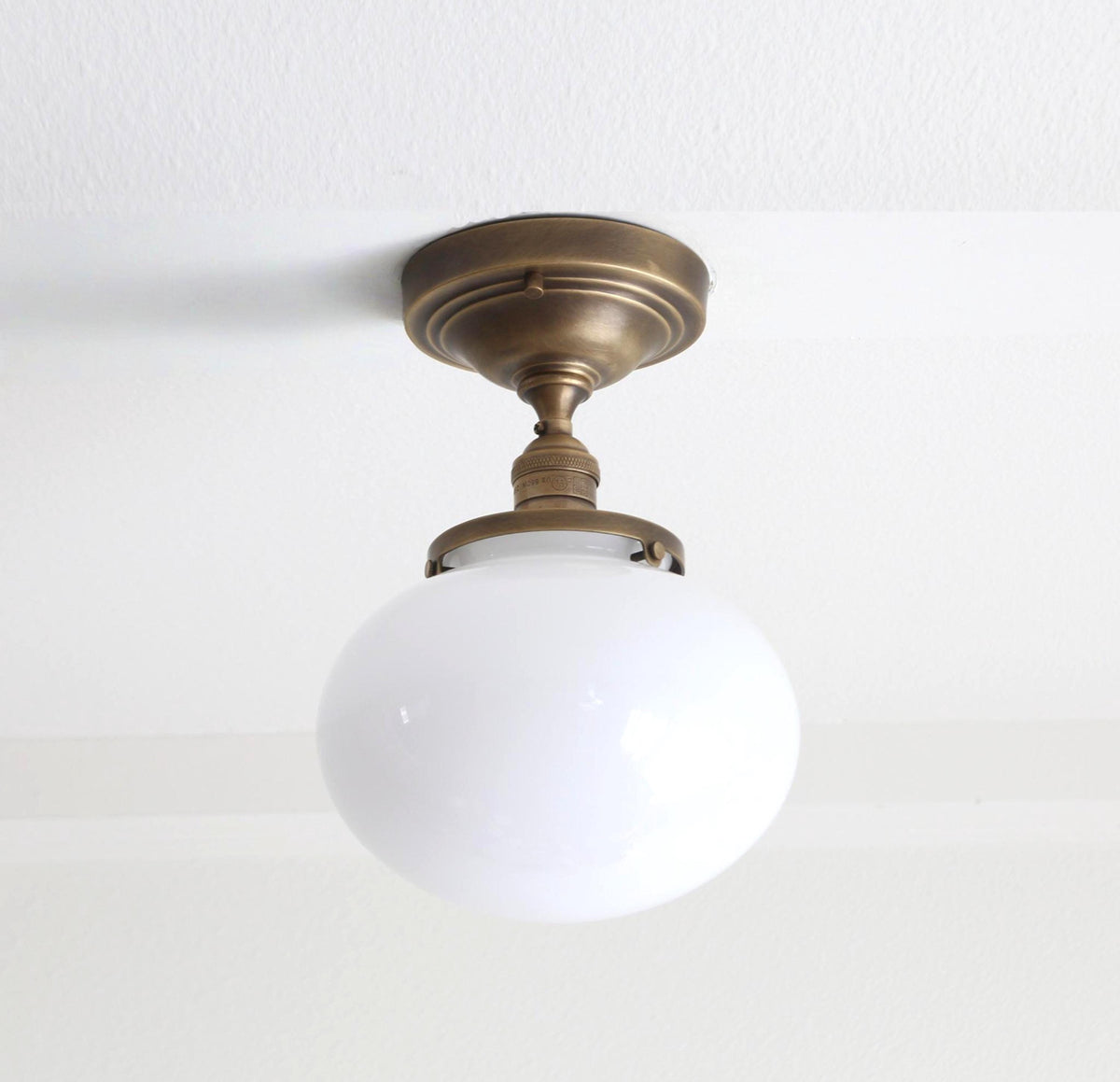 Brass Flush Mount Ceiling Light, Brass Ceiling Light, Ceiling light with hand-blown glass shade, Classic ceiling light, UL Listed, No.4001