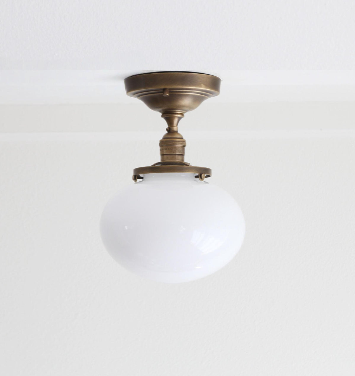 Brass Flush Mount Ceiling Light, Brass Ceiling Light, Ceiling light with hand-blown glass shade, Classic ceiling light, UL Listed, No.4001