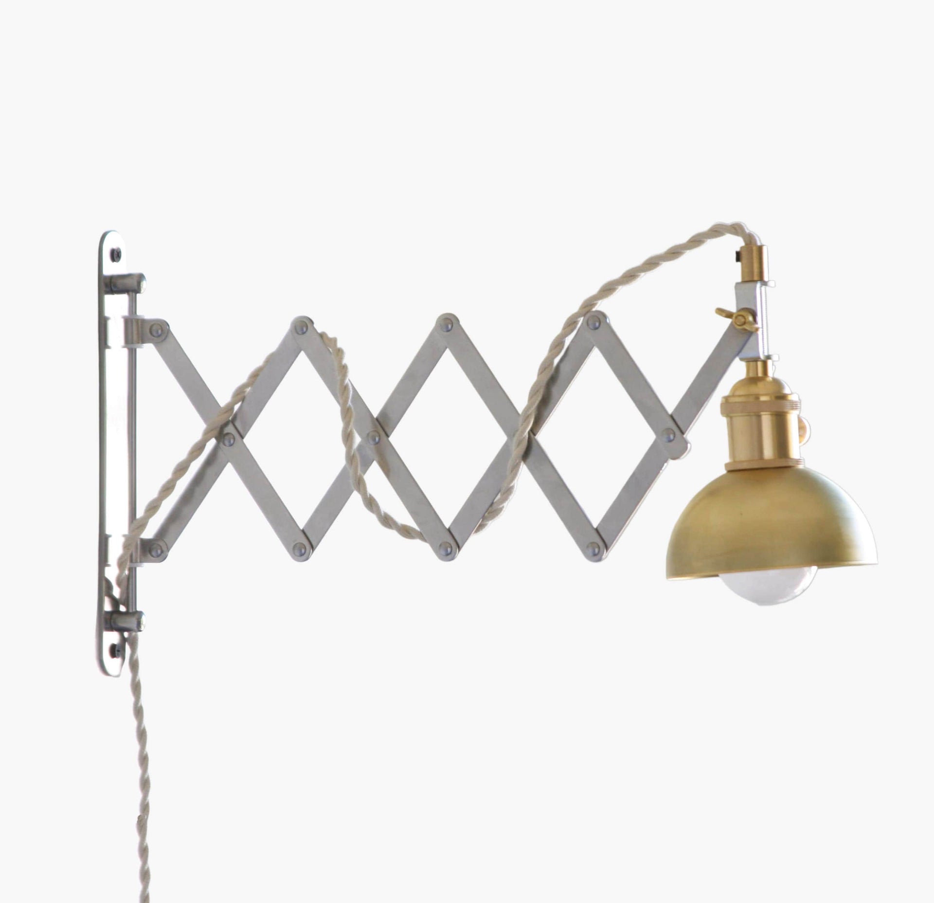 Scissors lamp, Scissor lamp with brass dome shade, Accordion Wall Lamp with spun brass cone shade, scissors light, No.S7025-1