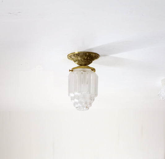 Brass ceiling light with Art deco shade, Ceiling light fixture with shade, Mid century light fixture, Brass ceiling light
