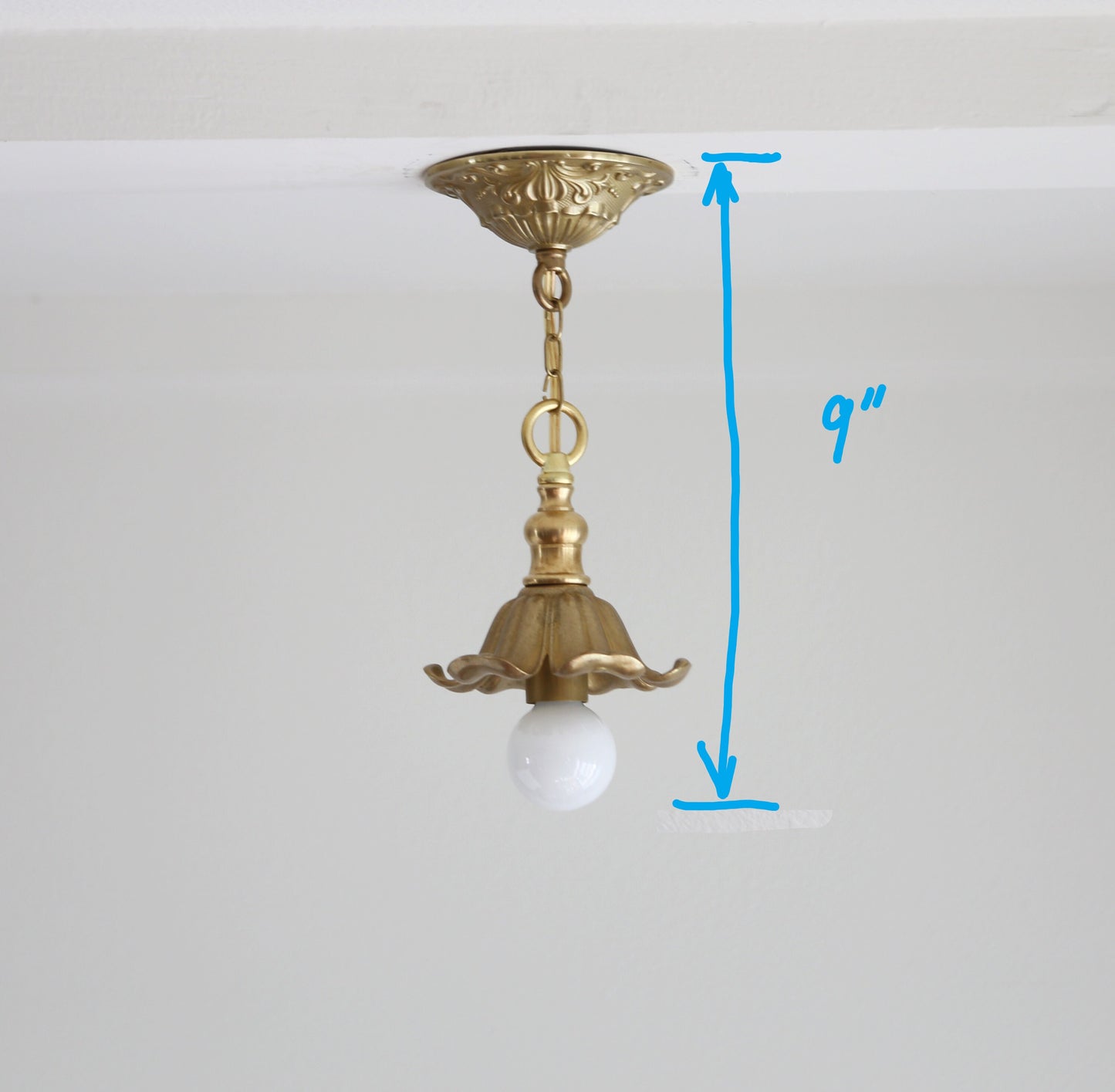 Brass Pendant  light with flower shape lamp holder, Classic brass pendant light